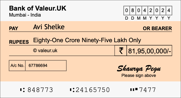 How to write a cheque for 81.95 crore rupees