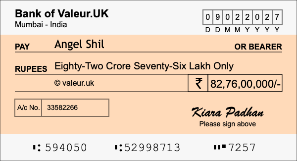 How to write a cheque for 82.76 crore rupees