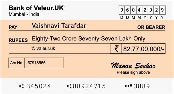 How to write a cheque for 82.77 crore rupees How to write a cheque for 82.77 crore rupees