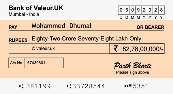 How to write a cheque for 82.78 crore rupees How to write a cheque for 82.78 crore rupees