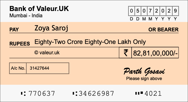 How to write a cheque for 82.81 crore rupees