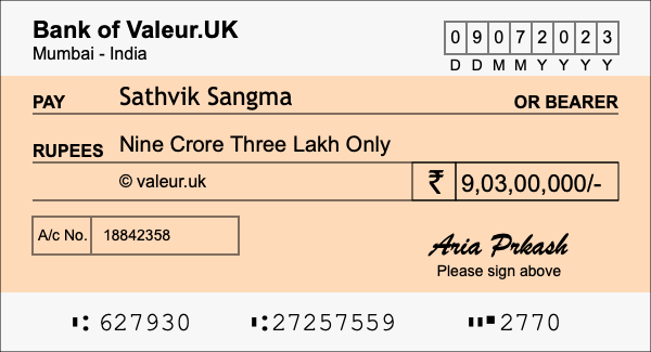 How to write a cheque for 9.03 crore rupees How to write a cheque for 9.03 crore rupees
