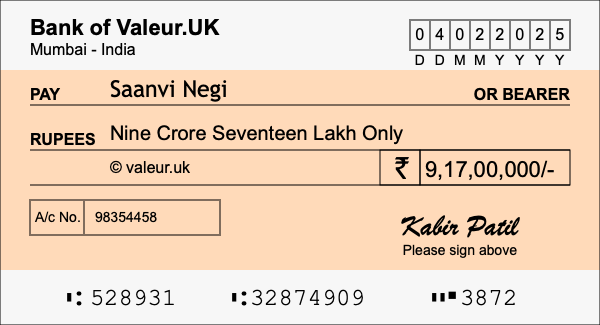 How to write a cheque for 9.17 crore rupees