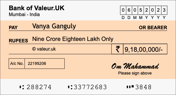How to write a cheque for 9.18 crore rupees