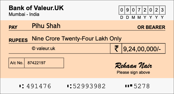 How to write a cheque for 9.24 crore rupees