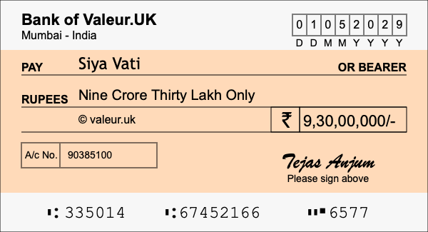 How to write a cheque for 9.3 crore rupees