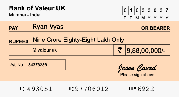 How to write a cheque for 9.88 crore rupees How to write a cheque for 9.88 crore rupees