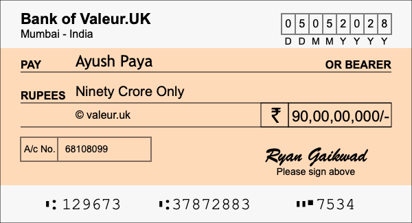 How to write a cheque for 90 crore rupees How to write a cheque for 90 crore rupees