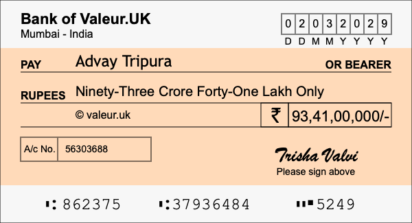 How to write a cheque for 93.41 crore rupees