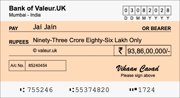 How to write a cheque for 93.86 crore rupees