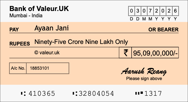 How to write a cheque for 95.09 crore rupees