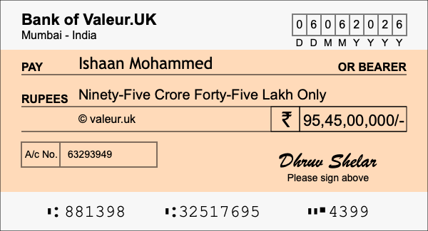 How to write a cheque for 95.45 crore rupees How to write a cheque for 95.45 crore rupees