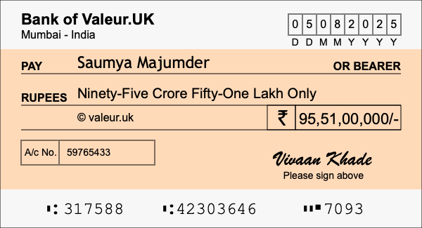 How to write a cheque for 95.51 crore rupees