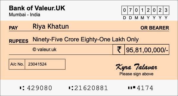 How to write a cheque for 95.81 crore rupees
