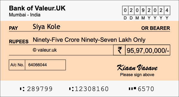 How to write a cheque for 95.97 crore rupees