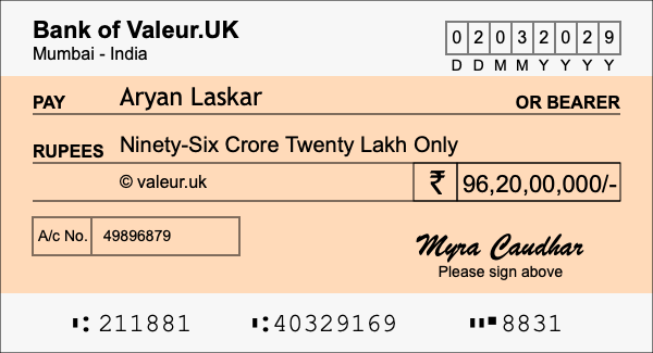 How to write a cheque for 96.2 crore rupees How to write a cheque for 96.2 crore rupees