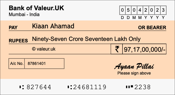 How to write a cheque for 97.17 crore rupees