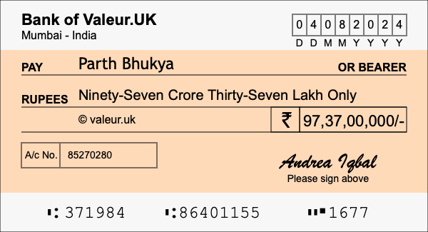 How to write a cheque for 97.37 crore rupees