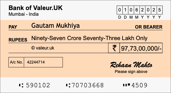 How to write a cheque for 97.73 crore rupees