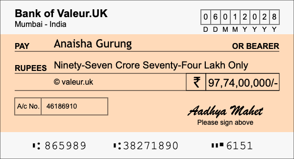 How to write a cheque for 97.74 crore rupees How to write a cheque for 97.74 crore rupees