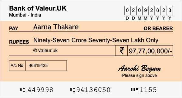 How to write a cheque for 97.77 crore rupees
