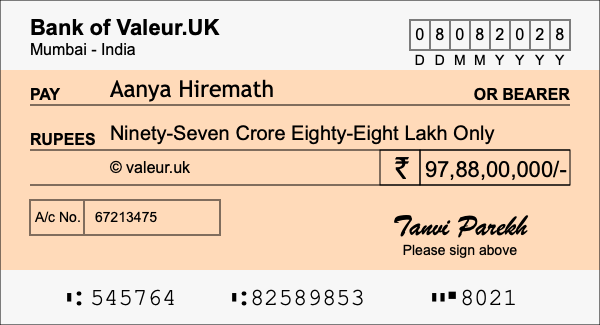 How to write a cheque for 97.88 crore rupees