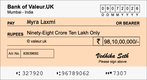How to write a cheque for 98.1 crore rupees