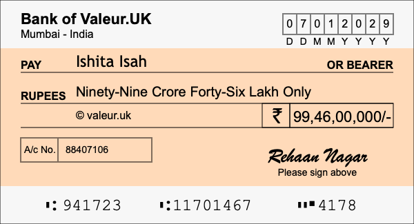 How to write a cheque for 99.46 crore rupees How to write a cheque for 99.46 crore rupees
