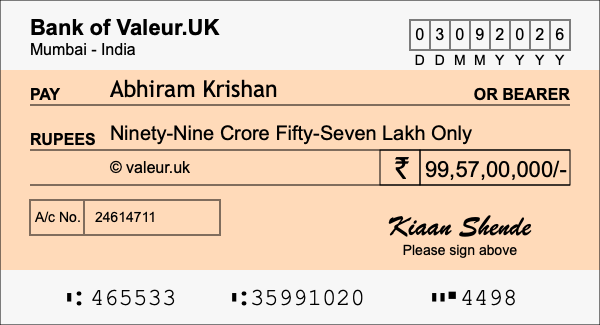 How to write a cheque for 99.57 crore rupees