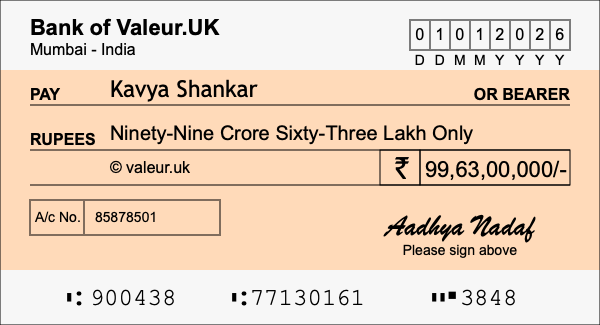 How to write a cheque for 99.63 crore rupees