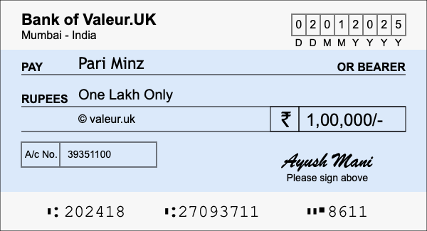 How to write a cheque for 1 lakh rupees