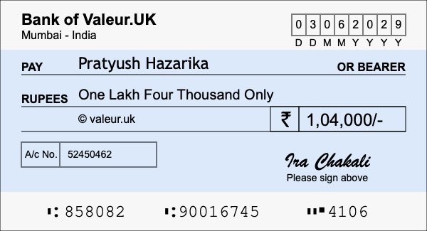 How to write a cheque for 1.04 lakh rupees