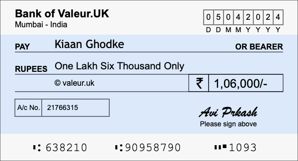 How to write a cheque for 1.06 lakh rupees