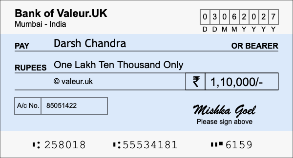 How to write a cheque for 1.1 lakh rupees