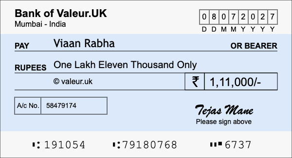 How to write a cheque for 1.11 lakh rupees