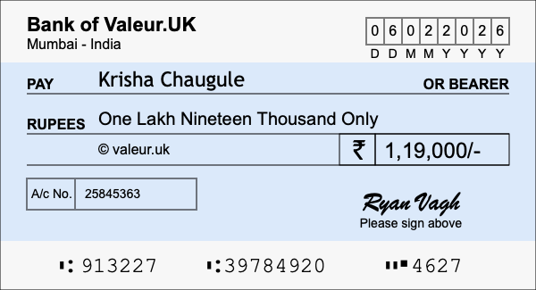 How to write a cheque for 1.19 lakh rupees