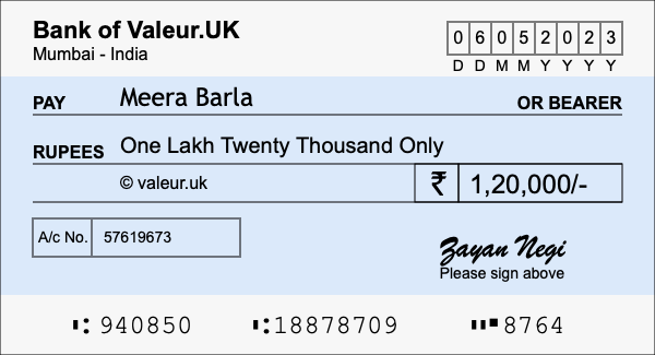 How to write a cheque for 1.2 lakh rupees