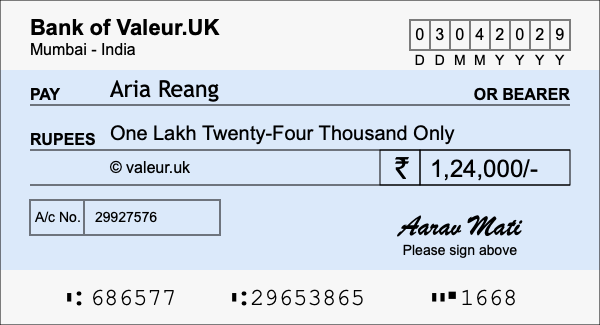 How to write a cheque for 1.24 lakh rupees