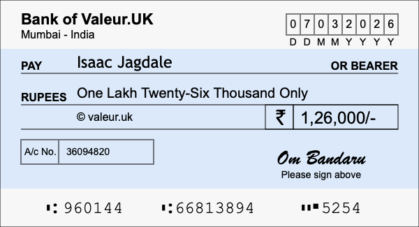 How to write a cheque for 1.26 lakh rupees