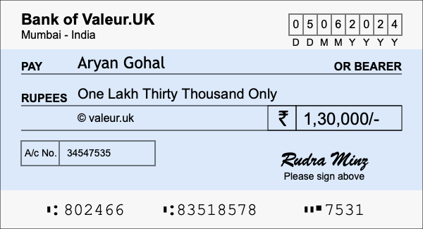 How to write a cheque for 1.3 lakh rupees