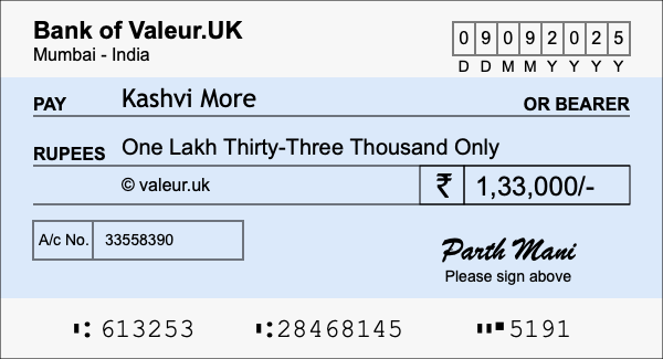 How to write a cheque for 1.33 lakh rupees