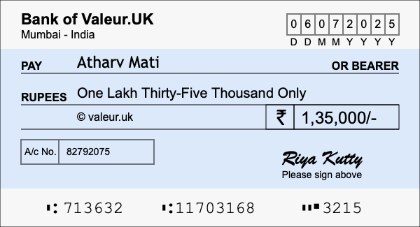 How to write a cheque for 1.35 lakh rupees