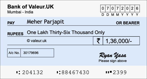 How to write a cheque for 1.36 lakh rupees