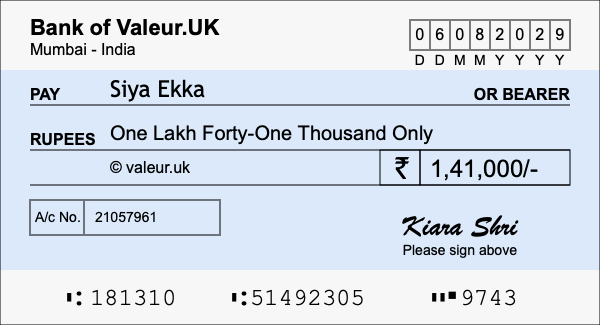 How to write a cheque for 1.41 lakh rupees