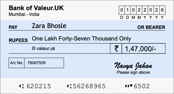 How to write a cheque for 1.47 lakh rupees