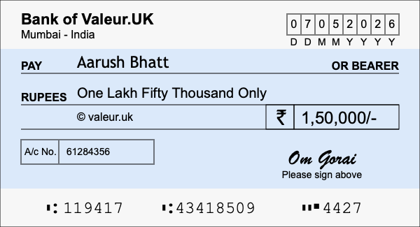 How to write a cheque for 1.5 lakh rupees