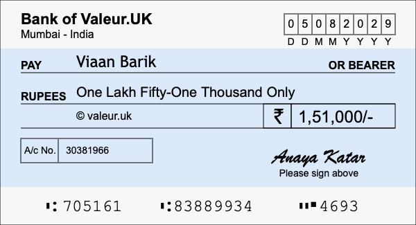 How to write a cheque for 1.51 lakh rupees
