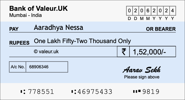 How to write a cheque for 1.52 lakh rupees