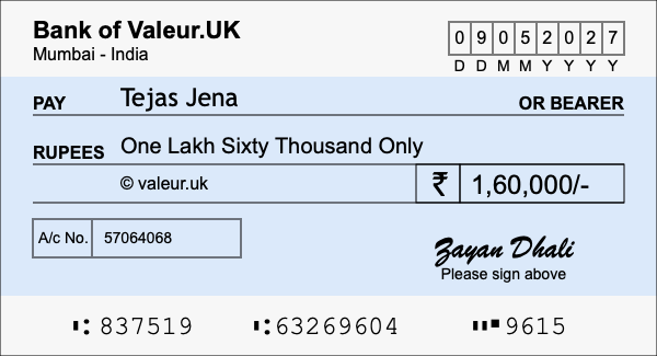 How to write a cheque for 1.6 lakh rupees