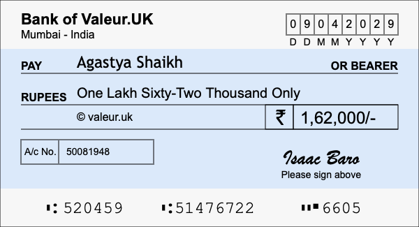 How to write a cheque for 1.62 lakh rupees